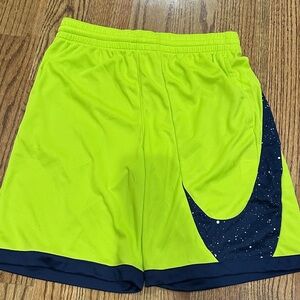 Nike Lime Green Athletic Shorts with Navy Swoosh